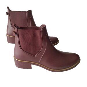 Kate Spade Rain Boots Sz 6.5 Waterproof Rubber Pull-On Boots in Cherrywood NEW